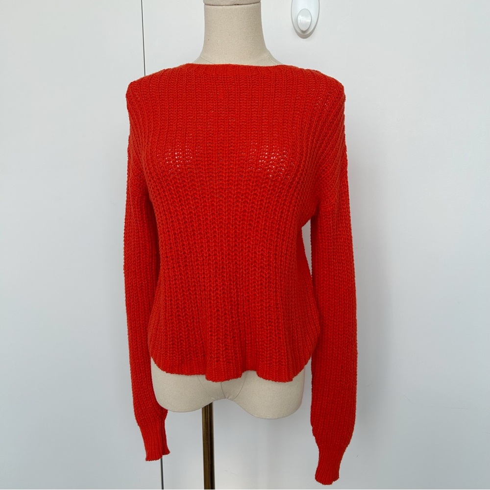 Eileen Fisher Orange Cozy Organic Cotton Ribbed Knit Sweater